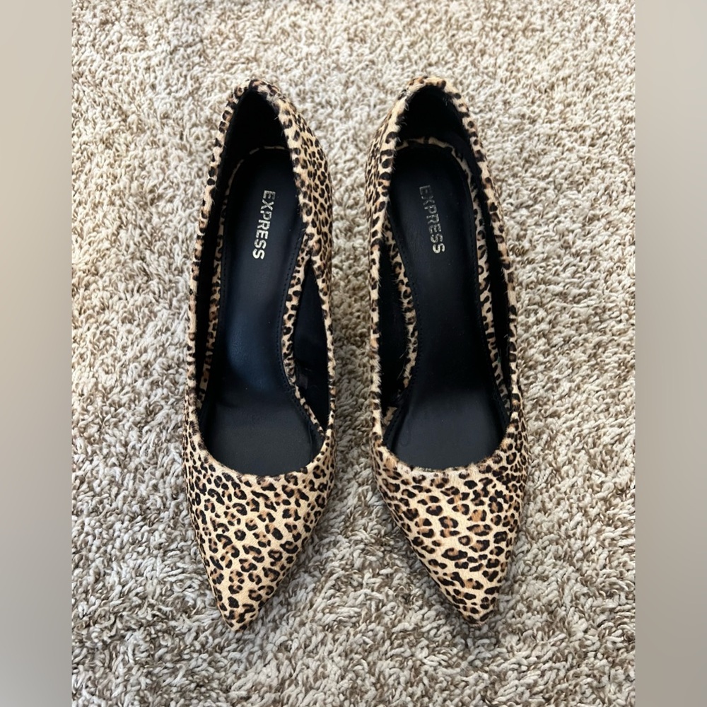 Express Leopard Print Calf Hair Block Heels